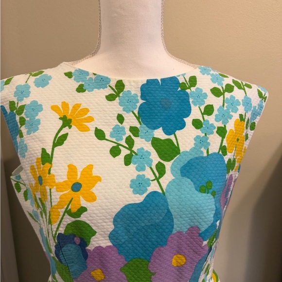 True Vintage Malia Honolulu Barkcloth Hawaiian Floral Fit & Flare Dress S/M - Picture 4 of 8